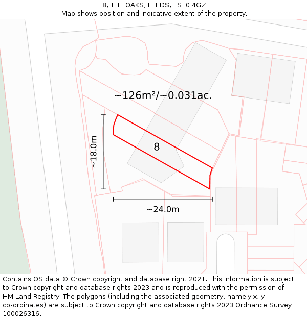 8, THE OAKS, LEEDS, LS10 4GZ: Plot and title map