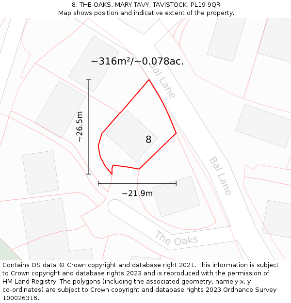 8, THE OAKS, MARY TAVY, TAVISTOCK, PL19 9QR: Plot and title map