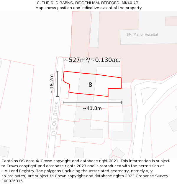 8, THE OLD BARNS, BIDDENHAM, BEDFORD, MK40 4BL: Plot and title map
