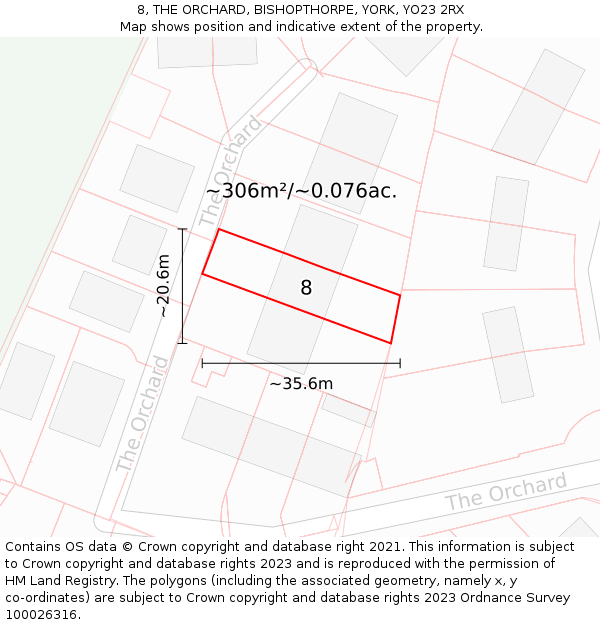 8, THE ORCHARD, BISHOPTHORPE, YORK, YO23 2RX: Plot and title map