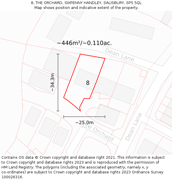 8, THE ORCHARD, SIXPENNY HANDLEY, SALISBURY, SP5 5QL: Plot and title map