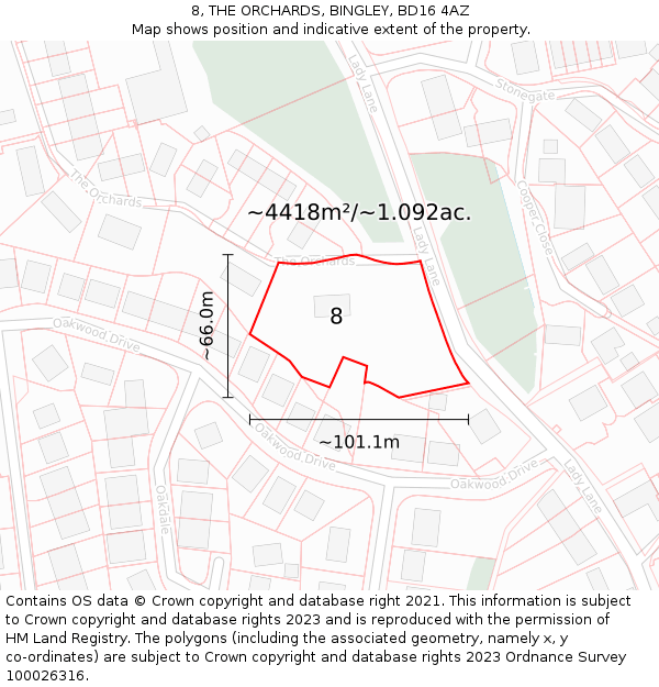8, THE ORCHARDS, BINGLEY, BD16 4AZ: Plot and title map