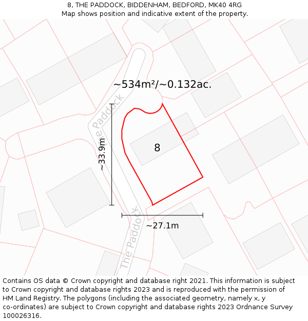 8, THE PADDOCK, BIDDENHAM, BEDFORD, MK40 4RG: Plot and title map
