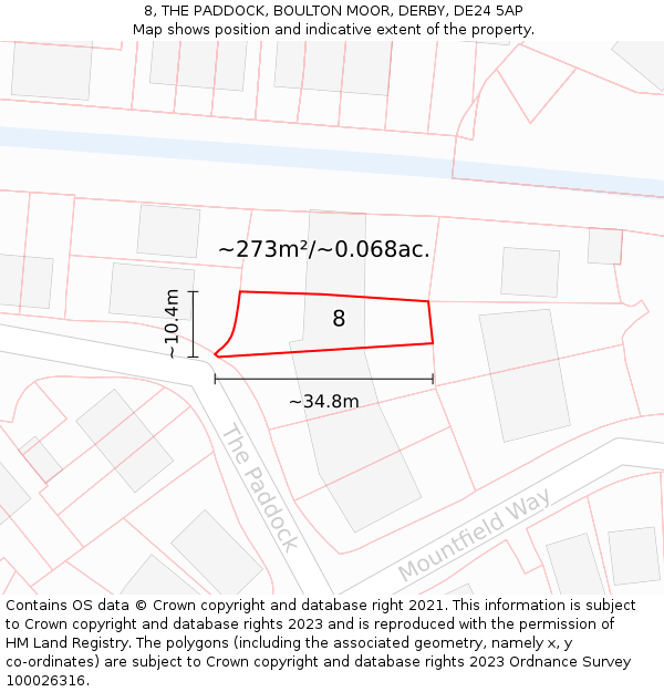 8, THE PADDOCK, BOULTON MOOR, DERBY, DE24 5AP: Plot and title map