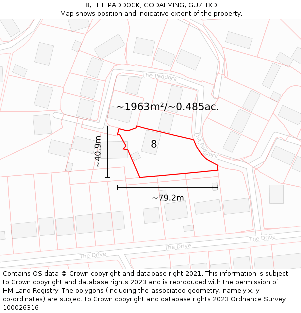 8, THE PADDOCK, GODALMING, GU7 1XD: Plot and title map