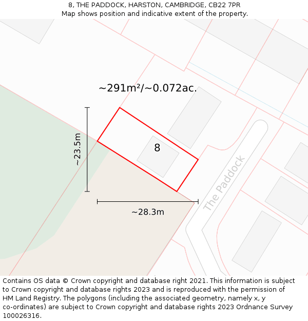 8, THE PADDOCK, HARSTON, CAMBRIDGE, CB22 7PR: Plot and title map