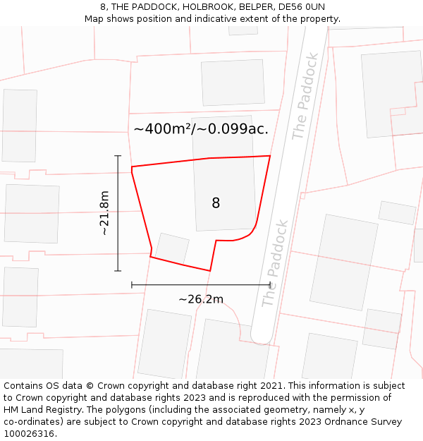 8, THE PADDOCK, HOLBROOK, BELPER, DE56 0UN: Plot and title map