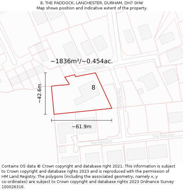 8, THE PADDOCK, LANCHESTER, DURHAM, DH7 0HW: Plot and title map
