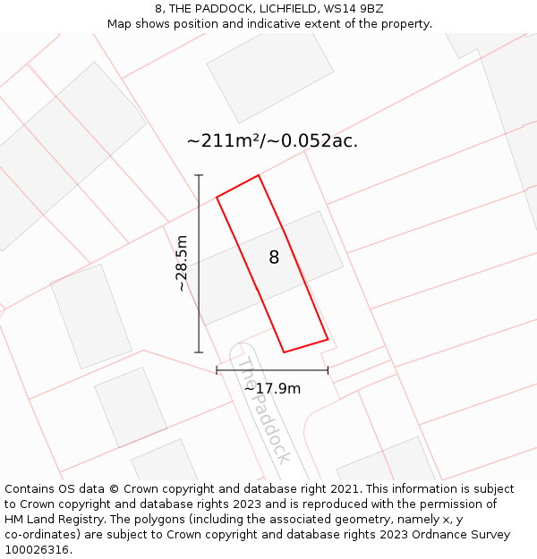 8, THE PADDOCK, LICHFIELD, WS14 9BZ: Plot and title map