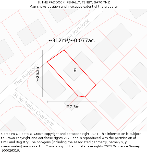 8, THE PADDOCK, PENALLY, TENBY, SA70 7NZ: Plot and title map