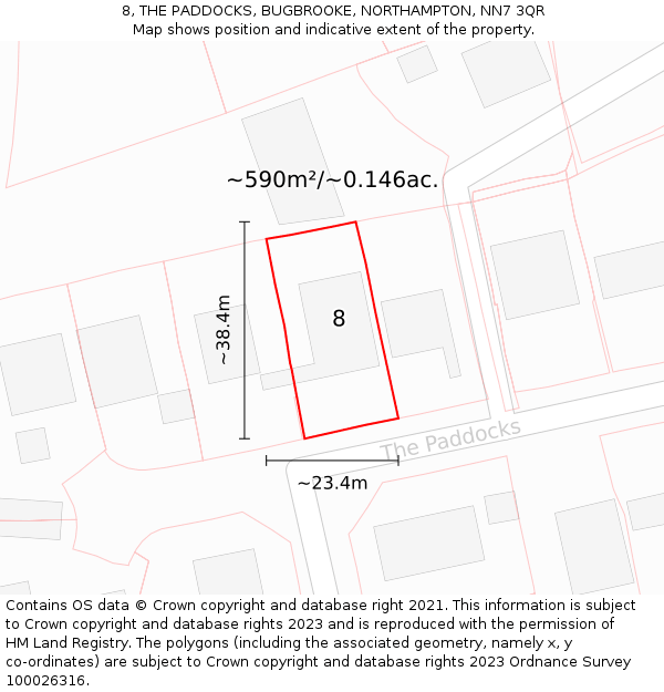8, THE PADDOCKS, BUGBROOKE, NORTHAMPTON, NN7 3QR: Plot and title map