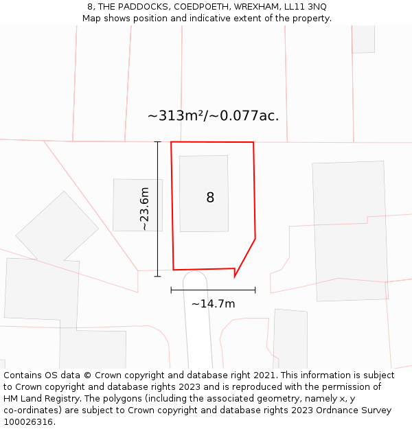 8, THE PADDOCKS, COEDPOETH, WREXHAM, LL11 3NQ: Plot and title map