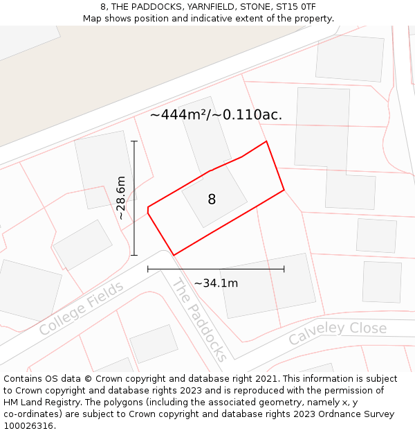 8, THE PADDOCKS, YARNFIELD, STONE, ST15 0TF: Plot and title map