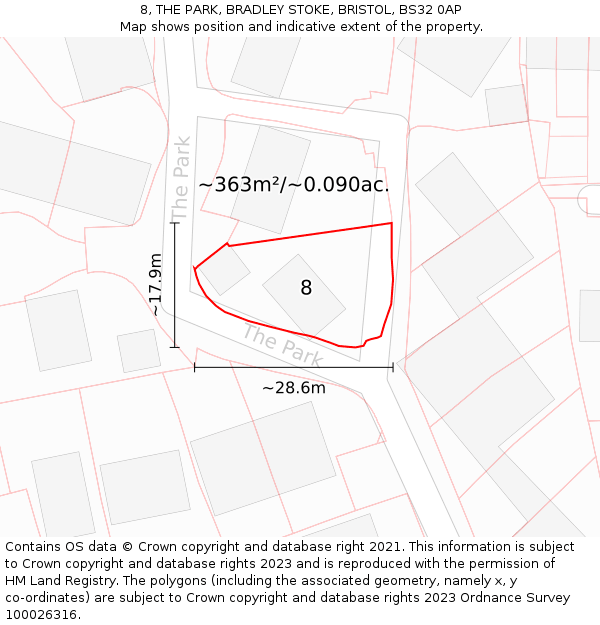 8, THE PARK, BRADLEY STOKE, BRISTOL, BS32 0AP: Plot and title map