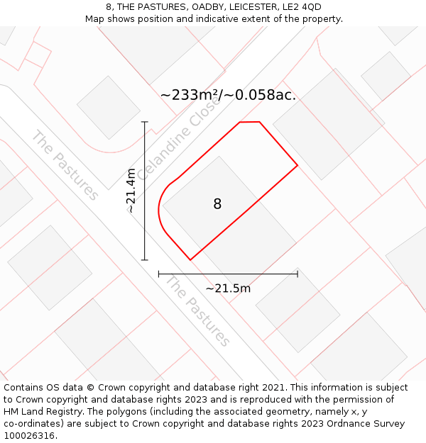 8, THE PASTURES, OADBY, LEICESTER, LE2 4QD: Plot and title map