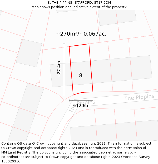 8, THE PIPPINS, STAFFORD, ST17 9DN: Plot and title map