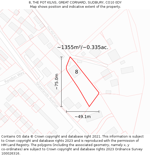 8, THE POT KILNS, GREAT CORNARD, SUDBURY, CO10 0DY: Plot and title map