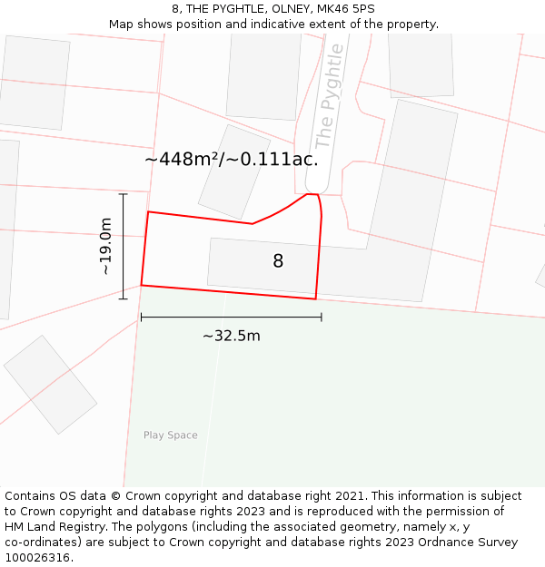 8, THE PYGHTLE, OLNEY, MK46 5PS: Plot and title map