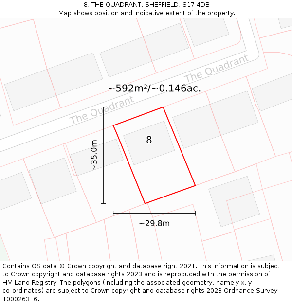 8, THE QUADRANT, SHEFFIELD, S17 4DB: Plot and title map