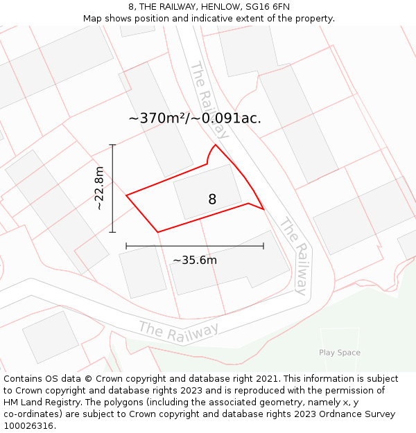 8, THE RAILWAY, HENLOW, SG16 6FN: Plot and title map