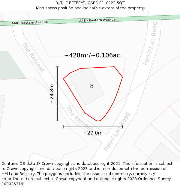 8, THE RETREAT, CARDIFF, CF23 5QZ: Plot and title map