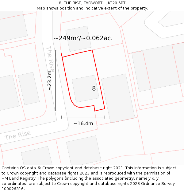 8, THE RISE, TADWORTH, KT20 5PT: Plot and title map