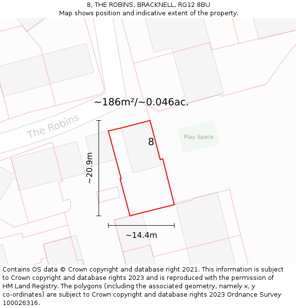 8, THE ROBINS, BRACKNELL, RG12 8BU: Plot and title map