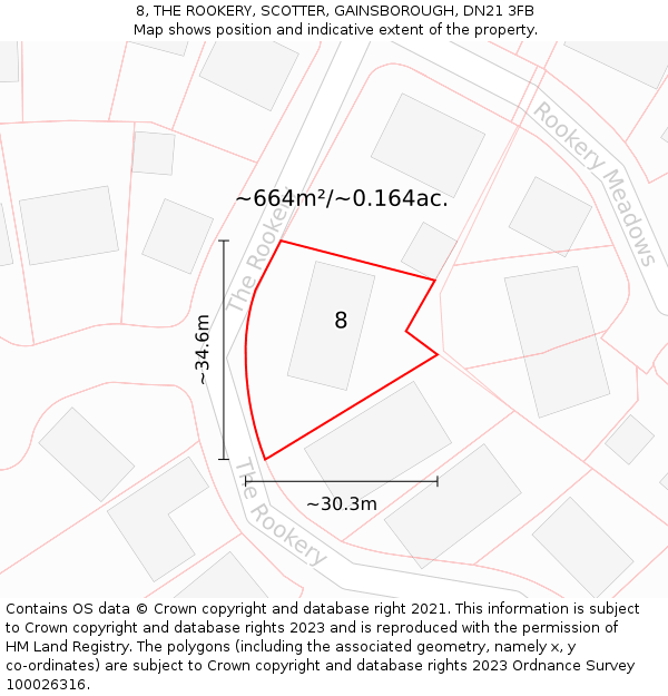 8, THE ROOKERY, SCOTTER, GAINSBOROUGH, DN21 3FB: Plot and title map