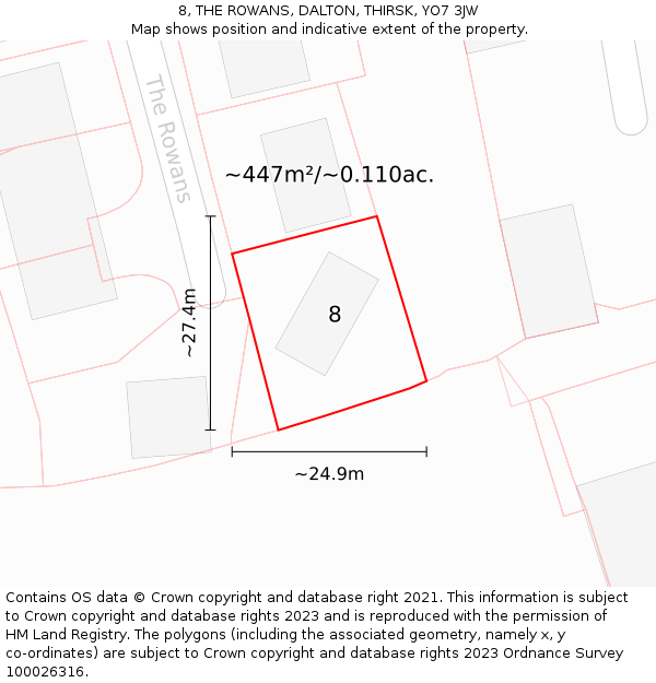 8, THE ROWANS, DALTON, THIRSK, YO7 3JW: Plot and title map