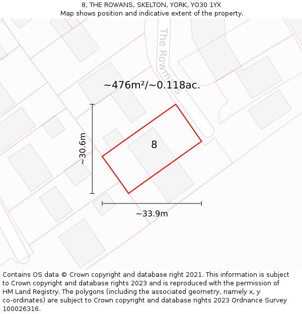 8, THE ROWANS, SKELTON, YORK, YO30 1YX: Plot and title map