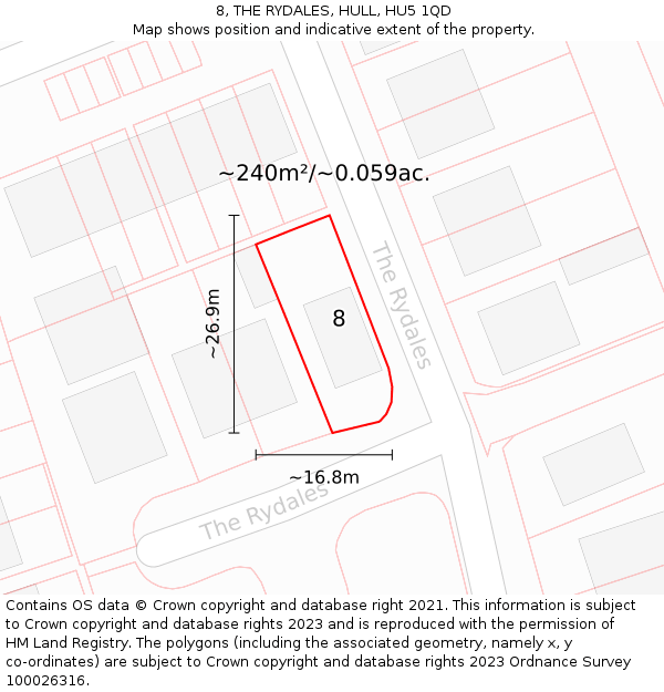 8, THE RYDALES, HULL, HU5 1QD: Plot and title map