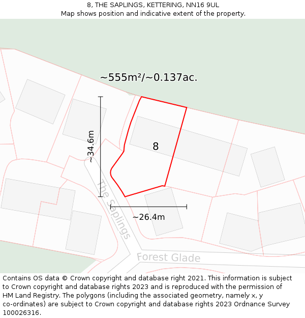 8, THE SAPLINGS, KETTERING, NN16 9UL: Plot and title map