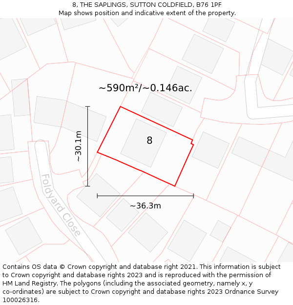 8, THE SAPLINGS, SUTTON COLDFIELD, B76 1PF: Plot and title map