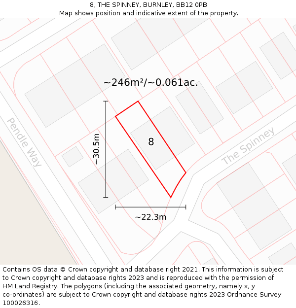 8, THE SPINNEY, BURNLEY, BB12 0PB: Plot and title map