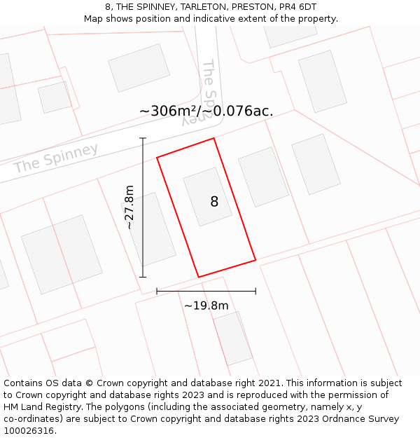 8, THE SPINNEY, TARLETON, PRESTON, PR4 6DT: Plot and title map