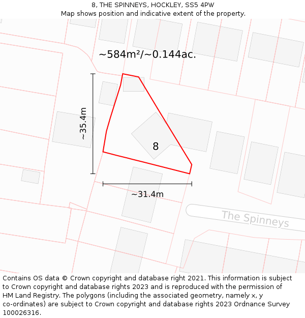 8, THE SPINNEYS, HOCKLEY, SS5 4PW: Plot and title map