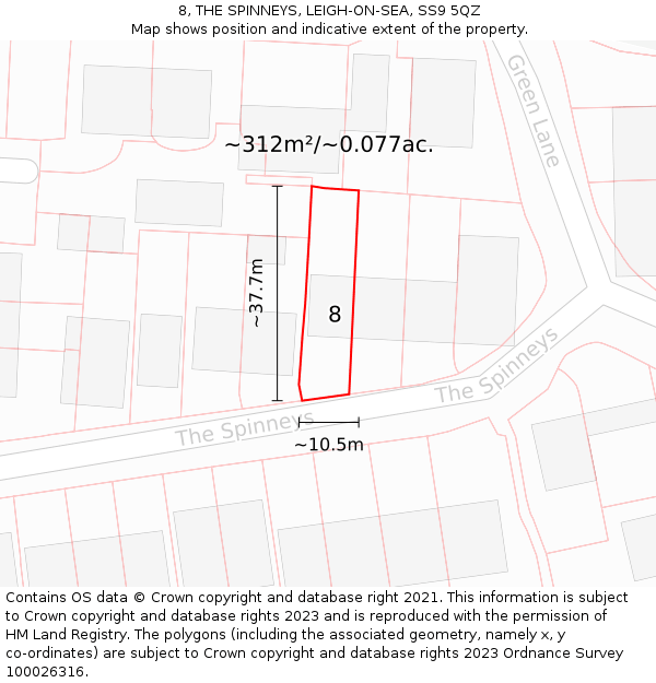 8, THE SPINNEYS, LEIGH-ON-SEA, SS9 5QZ: Plot and title map