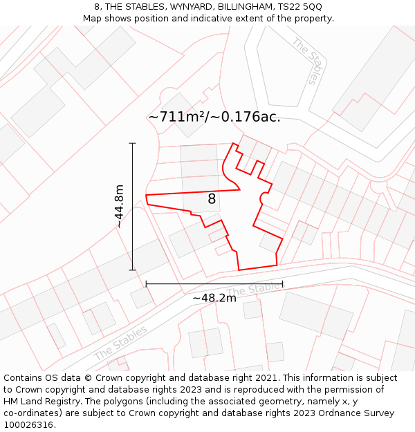 8, THE STABLES, WYNYARD, BILLINGHAM, TS22 5QQ: Plot and title map