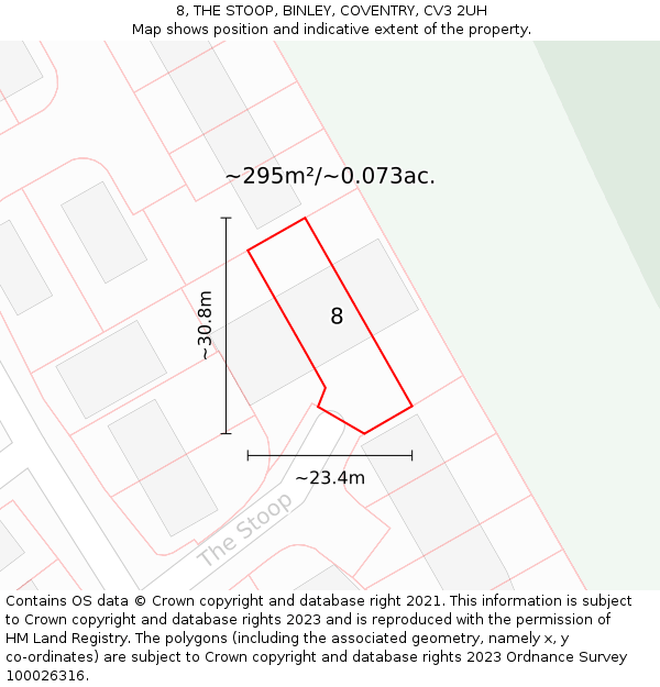 8, THE STOOP, BINLEY, COVENTRY, CV3 2UH: Plot and title map