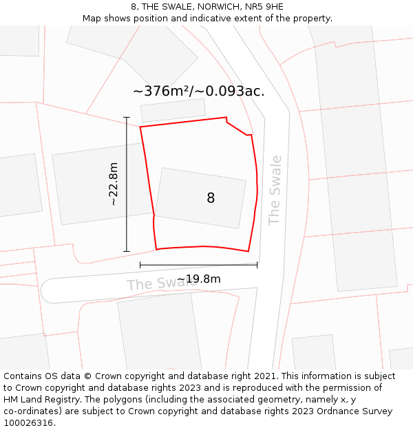 8, THE SWALE, NORWICH, NR5 9HE: Plot and title map