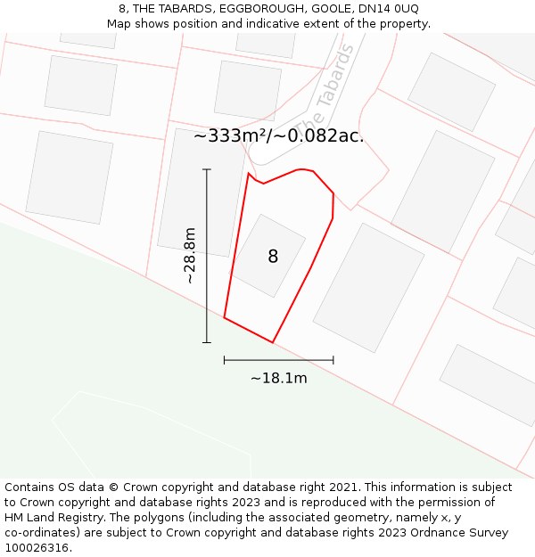 8, THE TABARDS, EGGBOROUGH, GOOLE, DN14 0UQ: Plot and title map