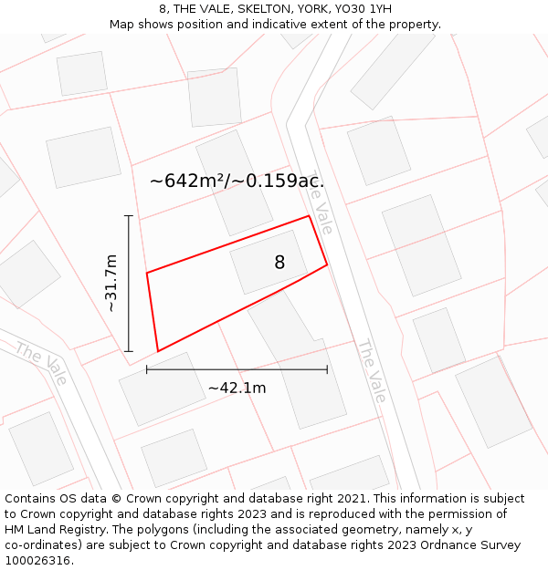 8, THE VALE, SKELTON, YORK, YO30 1YH: Plot and title map