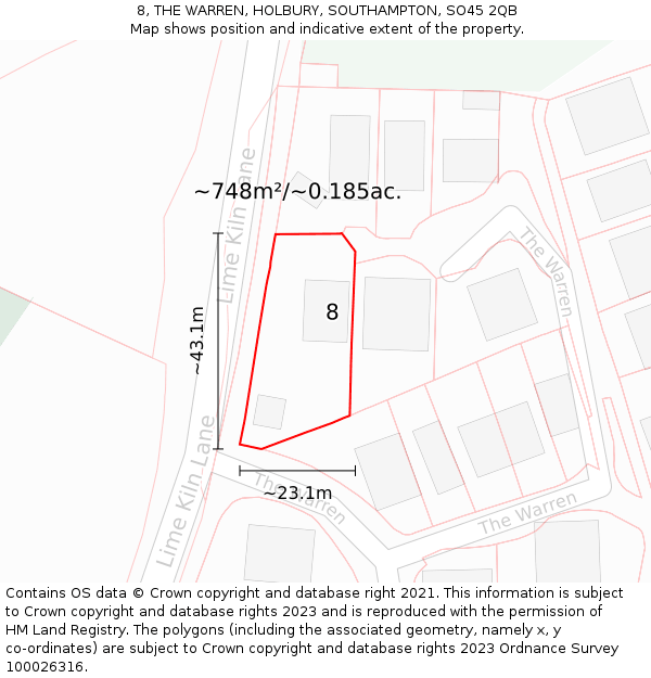 8, THE WARREN, HOLBURY, SOUTHAMPTON, SO45 2QB: Plot and title map