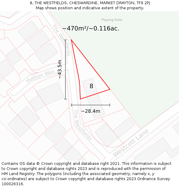 8, THE WESTFIELDS, CHESWARDINE, MARKET DRAYTON, TF9 2PJ: Plot and title map