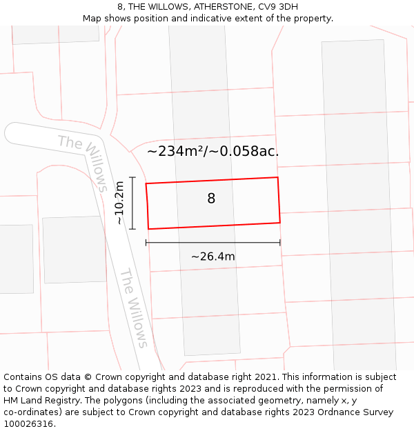 8, THE WILLOWS, ATHERSTONE, CV9 3DH: Plot and title map