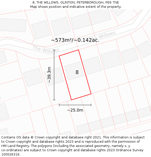 8, THE WILLOWS, GLINTON, PETERBOROUGH, PE6 7NE: Plot and title map