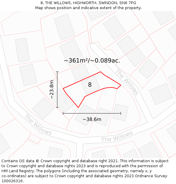 8, THE WILLOWS, HIGHWORTH, SWINDON, SN6 7PG: Plot and title map