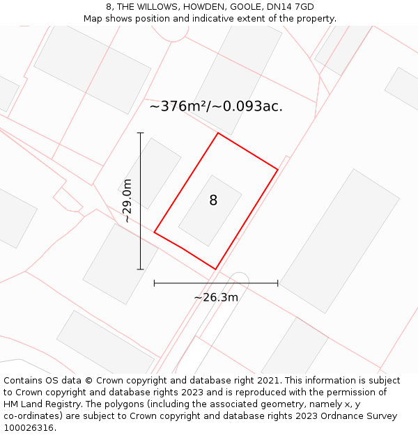 8, THE WILLOWS, HOWDEN, GOOLE, DN14 7GD: Plot and title map
