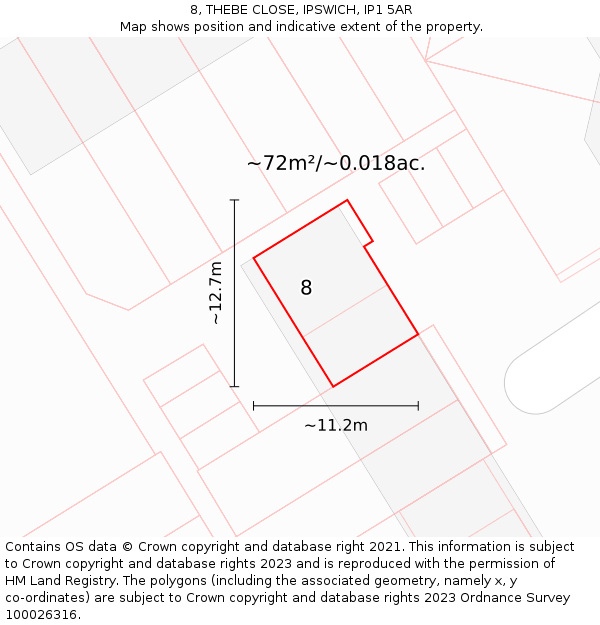 8, THEBE CLOSE, IPSWICH, IP1 5AR: Plot and title map