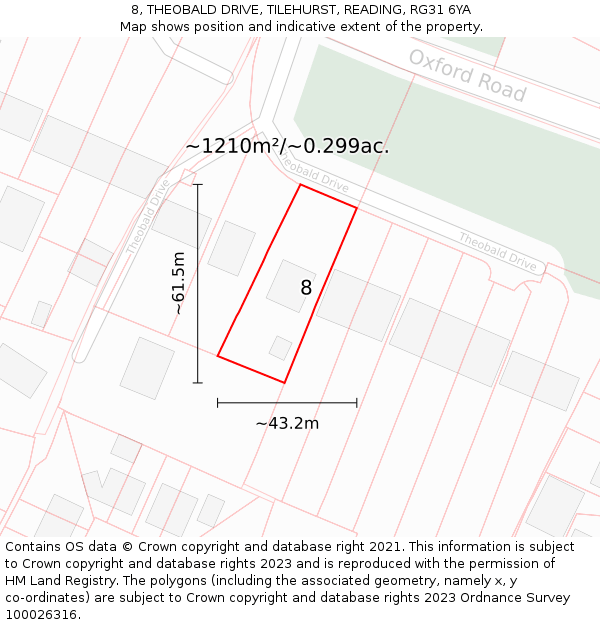 8, THEOBALD DRIVE, TILEHURST, READING, RG31 6YA: Plot and title map